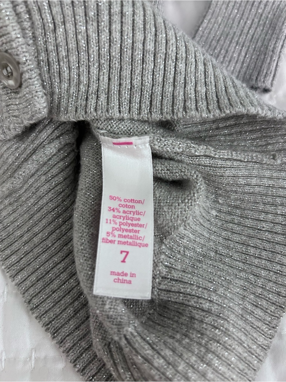 Justice Gray Cardigan with Pink & White Sequin Polka Dots. Size 7 - Picture 5 of 6